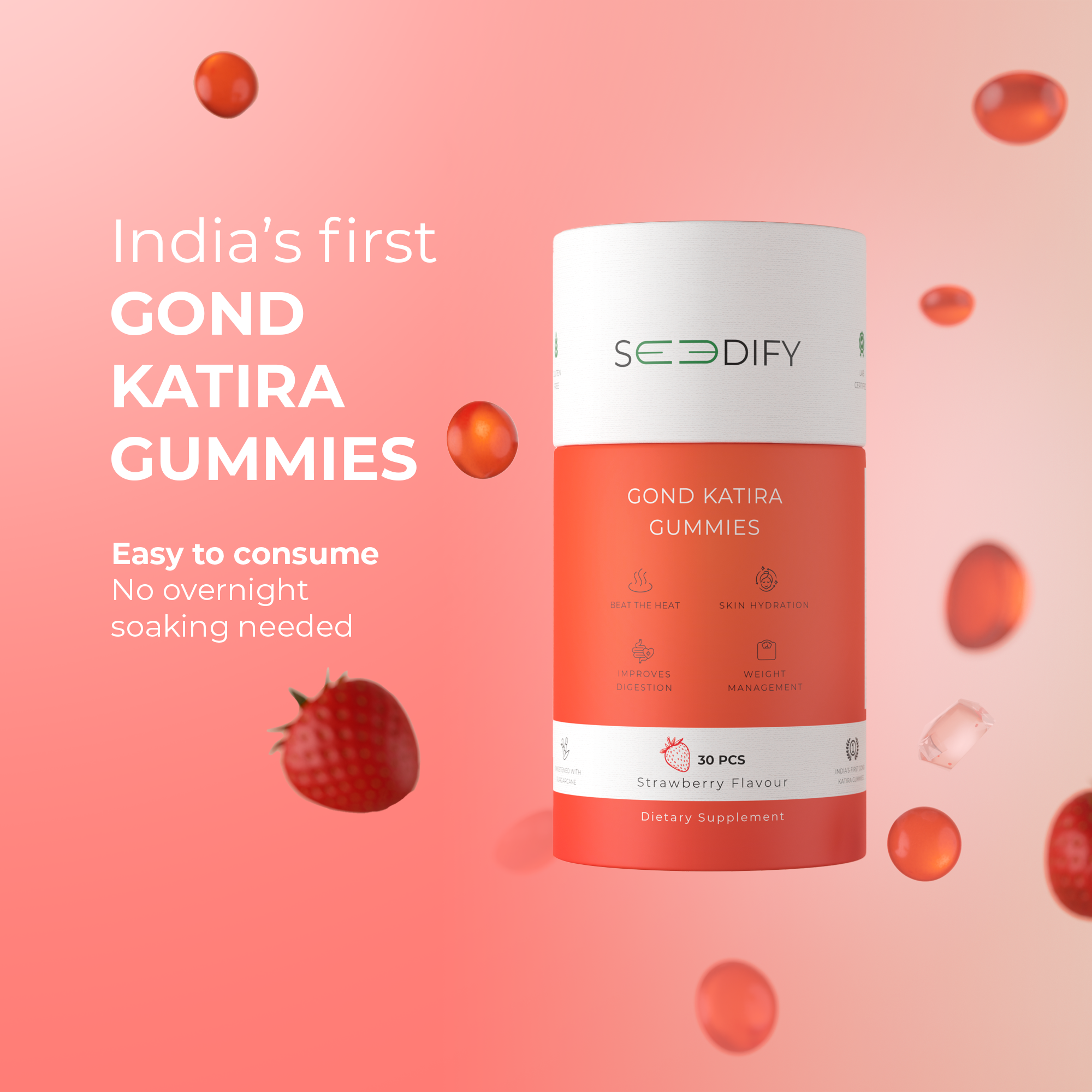 Gond Katira Gummies (30 Pcs) | India's First Gond Katira As Gummies | All Natural No Artificial Additives